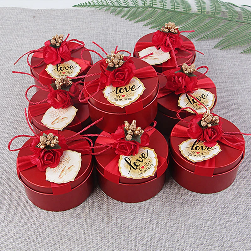 

New Round Candy Chocolate Box Wedding Party Favors and Gifts Boxes Candy Bags Gift Packaging Birthday Decor Party Supplies