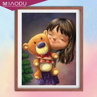 girl and teddy bear with christmas gift 5d diamond painting cross stitch kits embroidery mosaic full drill home decor gifts
