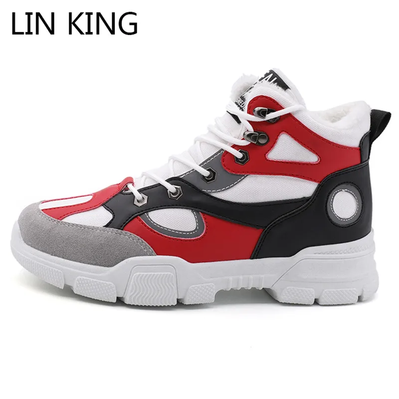 Мужские рабочие защитные ботинки LIN KING зимняя обувь с мехом светящиеся кроссовки