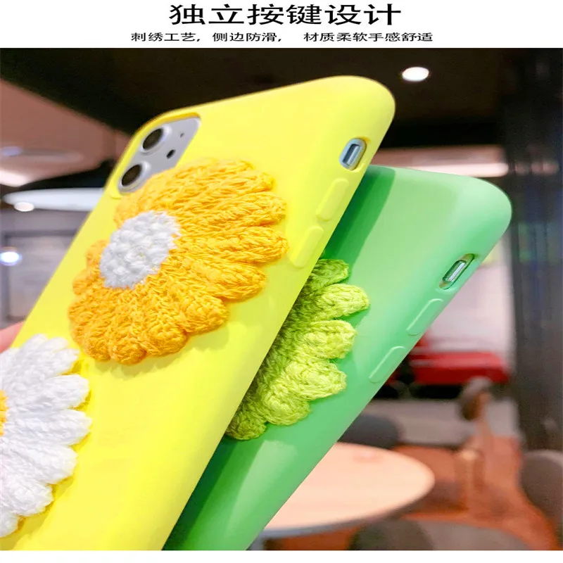 

Knitted daisy cute cartoon customized new mobile phone case iphone11 pro/XS/XR/7/6plus pure color silicone girlfriend exclusive