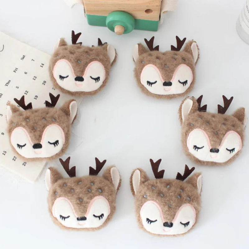 5Pcs/lot Cartoon Plush Christmas Elk Patches DIY Cotton-filled Cute Sleeping Deer Padded Appliques DIY Handmade Decorations