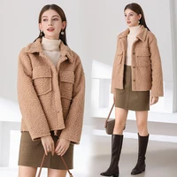 fashion lamb wool autumn winter coat women jacket fleece shaggy warm jackets overcoat single breasted outwear chamarras de mujer