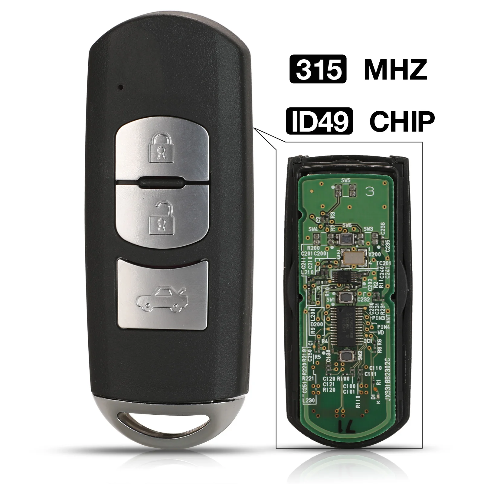 

jingyuqin O-EM Smart Remote Key Fob FSK 315MHz ID49 For Mazda 3 CX-5 3 Button Model P/N: 662F-SKE13D01 SUV SKE13D-01