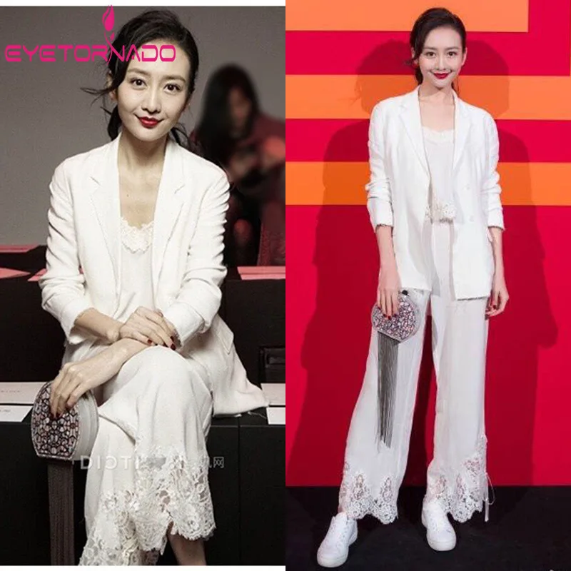 2019 женщин 2 шт брюки набор однобортный короткий белый пиджак куртка длинный