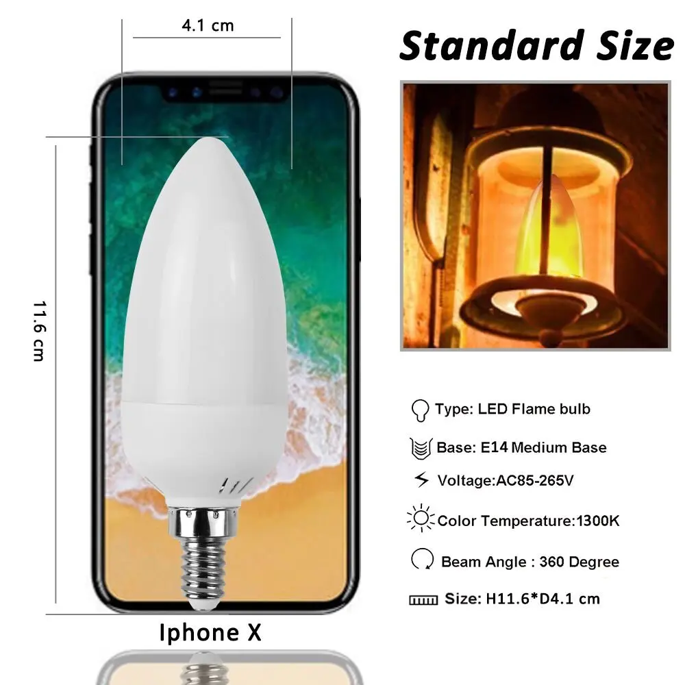 Светодиодная лампа E14 с эффектом пламенсветильник 150 люмен теплый белый свет 1300K