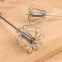 1pcs kitchen tool stainless steel whisk stirrer mixing mixer egg beater foamer rotate hand push whisk stiring tool