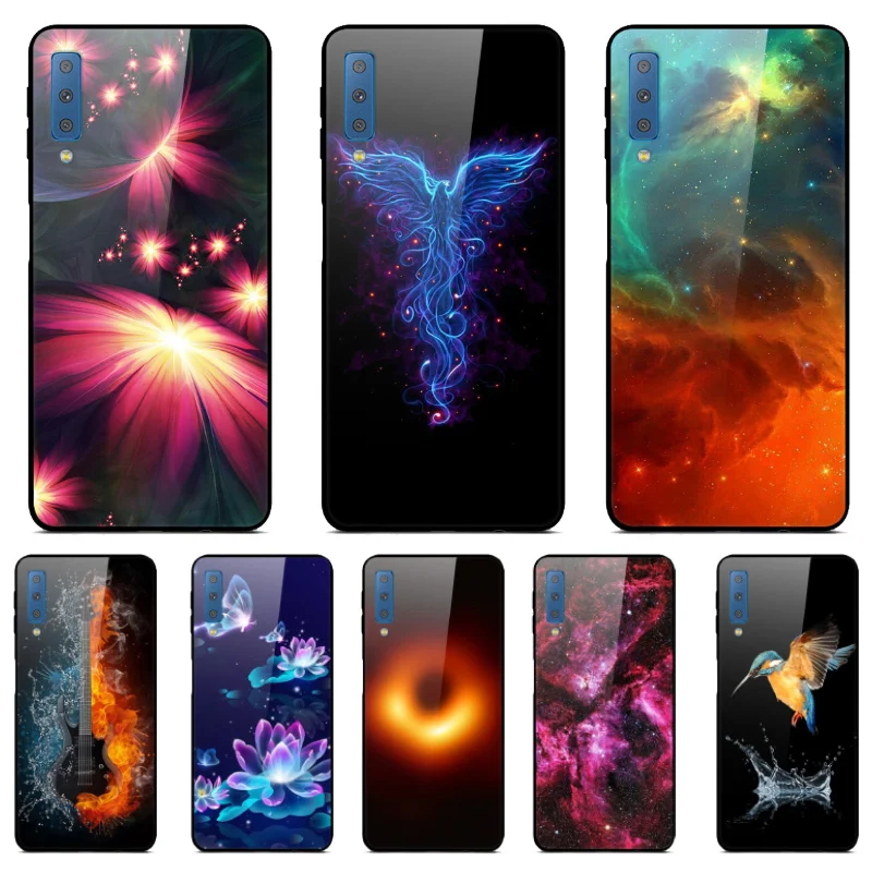 Чехол для телефона из закаленного стекла Samsung A7 2018 чехол модная задняя крышка Galaxy