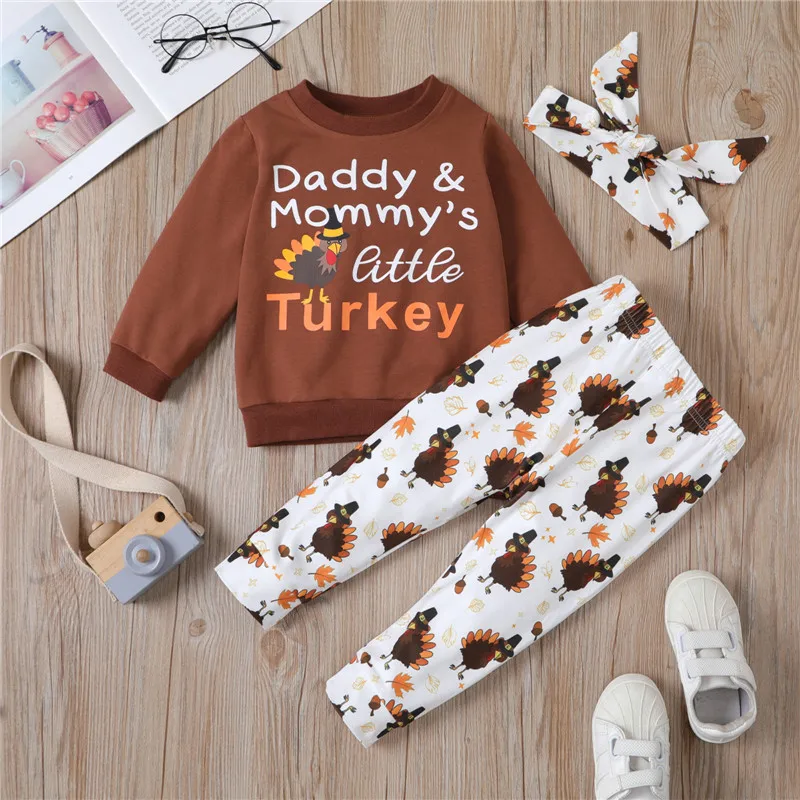 

Комплект одежды для детей на День Благодарения с принтом пуловер с длинным рукавом свитер с эластичными длинными брюками и повязкой для вол...