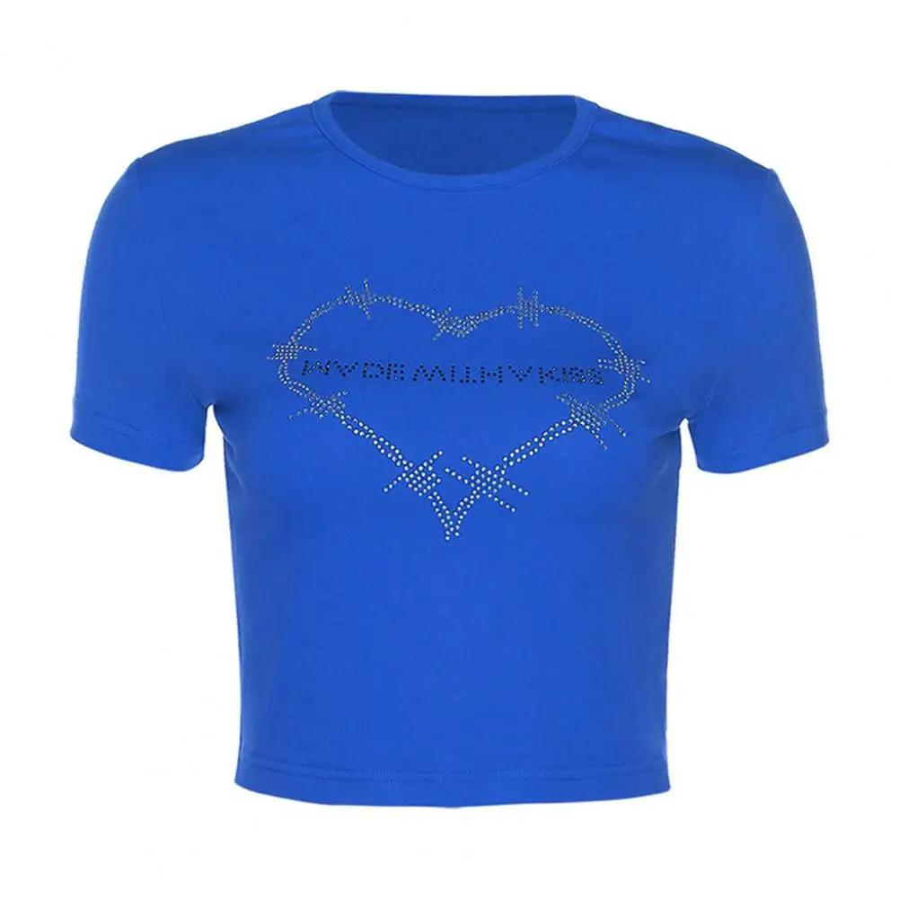 

T-shirt Diamond Slim Women Clothing Casual Crewneck Short Sleeves T-shirt for Party