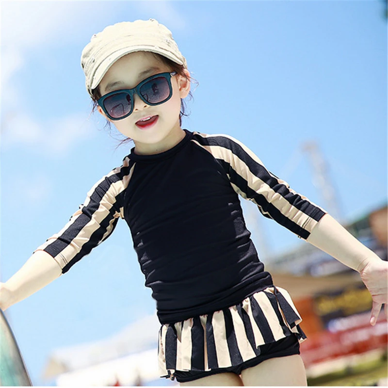 

Kids Two Pieces Swimwear Black Light Brown Srtipe Girls Sandy Beachwear 1-12 Y Children Swimsuit Swimming Suit for Baby