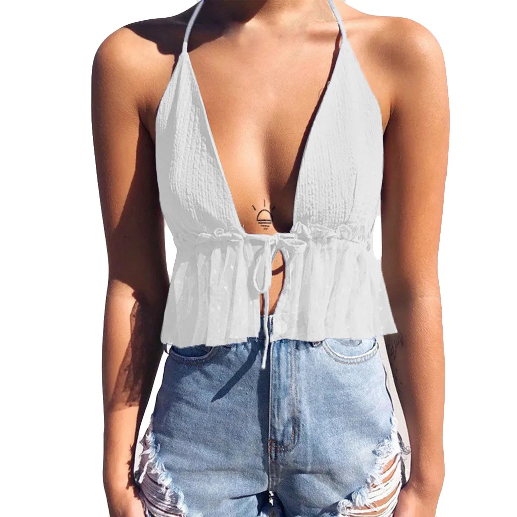 Женский сетчатый canisole сексуальный чистый цвет с открытыми плечами открытая