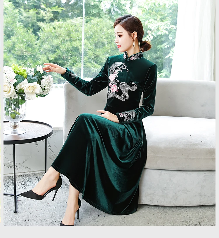 M-XXXXL vrouwen jurk; коллекция года; сезон осень-зима; китайский стиль; Национальный стиль; женский Улучшенный Чонсам; большие размеры