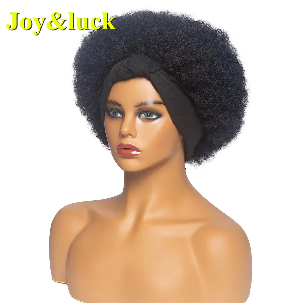 Joy&ampluck Short Afro Kinky Culry Turban Wig Synthetic Headband Wigs for African Women Hair Daily Use |