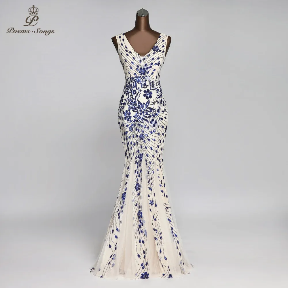 Женское вечернее платье Русалка с открытой спиной и V образным вырезом|Вечерние