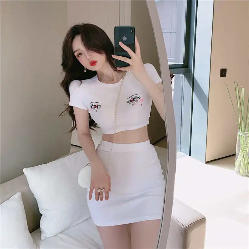 

Sexy Temperament Cute Suit Women 's 2021 New Short-Sleeved T-shirt + Skirt Two - Piece Set