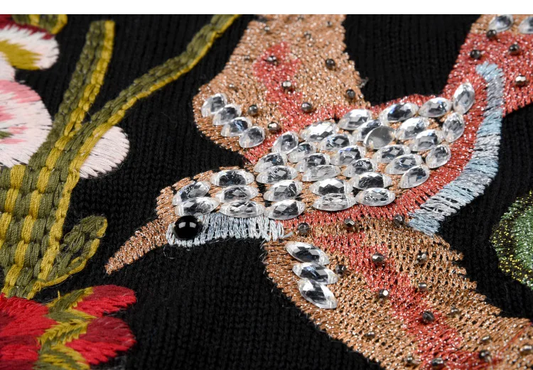 Женские пуловеры с вышивкой в виде птиц синие вязаные винтажном стиле джемпер