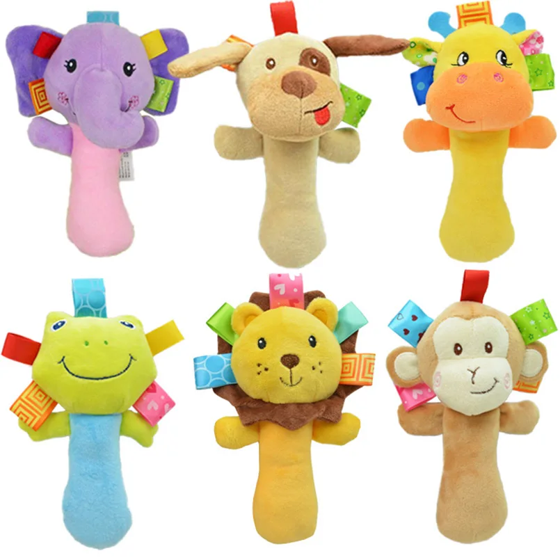 

Anime Dog Elephant Monkey Lion Baby Toys 0-12 Months Soft Baby Rattles Plush Toys Soothing Sleep Appease Hand crank Plush Toys