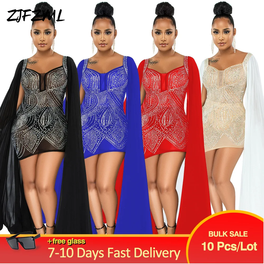

Bulk Items Wholesale Lots Women Party Mini Dresses Elegant Classy Sheer Mesh Rhinestone Birthday Midnight Club Package Hip Robe