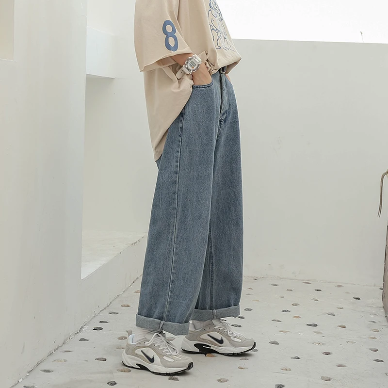 

Джинсы женские летние свободные прямые брюки Корейская джинсовая однотонная женская универсальная модная повседневная Уличная одежда