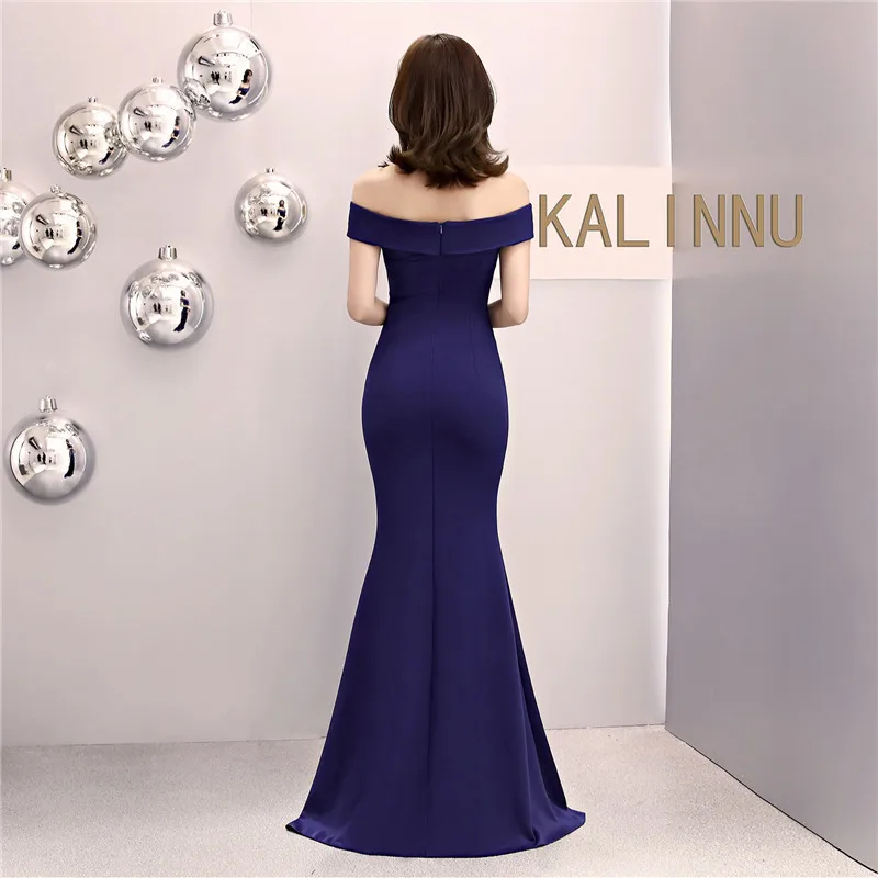 Skyyue Evening Dress Off The Shoulder Women Party Dresses Short Sleeve Robe De Soiree Sexy V-neck Split Formal Gowns C087