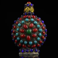 5tibetan temple collection old bronze filigree mosaic gem snuff bottle office ornaments town house exorcism