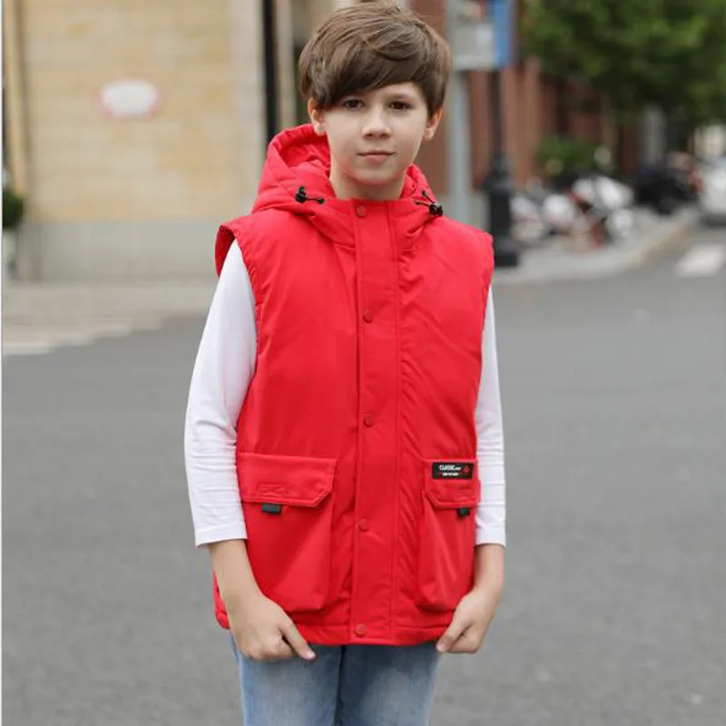 

2021 Winter Vest for Boy Older Teenage Girl Waistcoat Children Thick Bodywarmer Sleeveless Jacket Kids Hooded Waterproof Coat