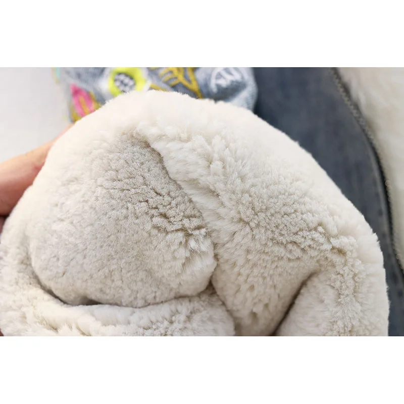

Big Fur Collar Hooded Fleece Liner Denim Jacket Women Ourwear Winter Thick Warm Loose Long Embroidery Jeans Jacket Coat Female