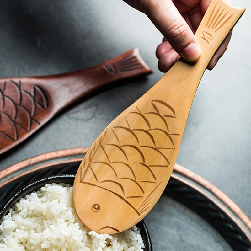 1 шт. Милая рисовая ложка в форме рыбы Китайская лопатка деревянная десерт