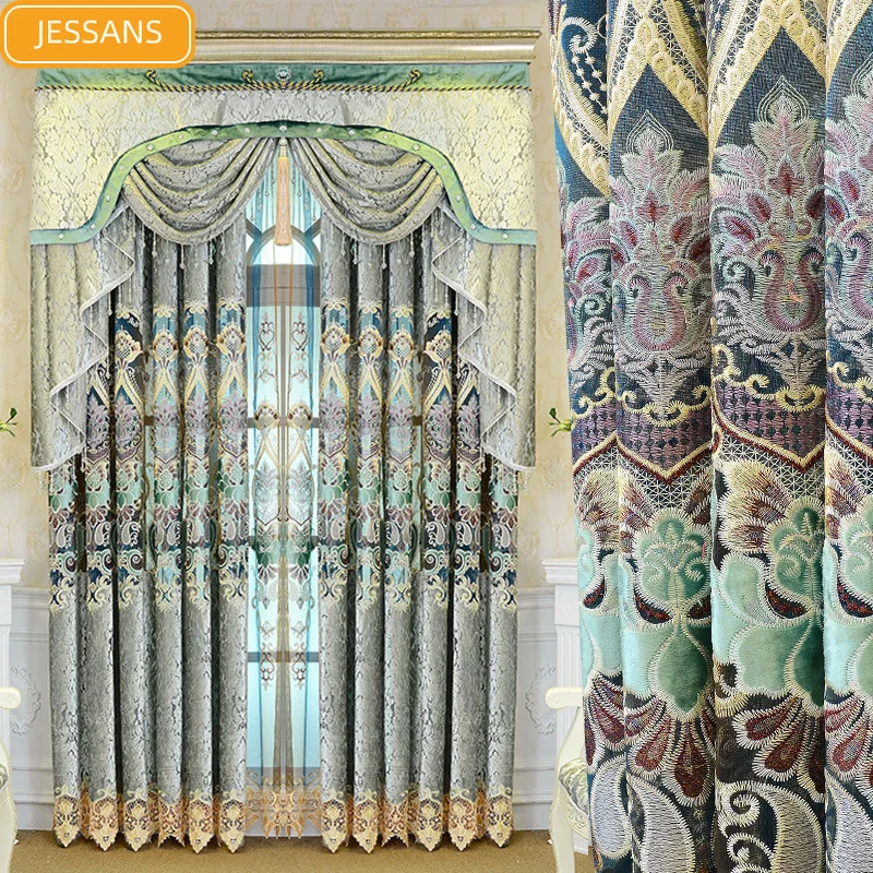 

European-style High-end Water-soluble Embroidered Blackout Curtains for Living Room Bedroom Curtains Custom Valance Screens