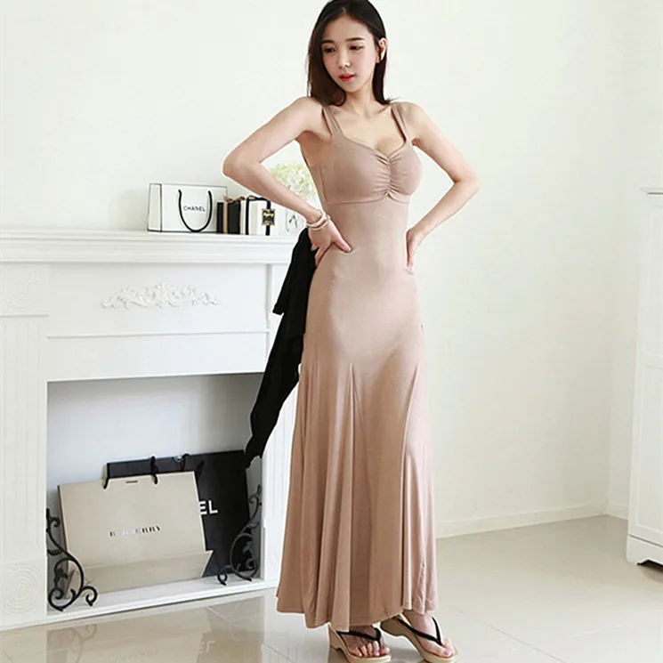 

Женское модельное платье с V-образным вырезом, длинное Плиссированное пикантное платье с открытой спиной и широким подолом в Корейском стил...