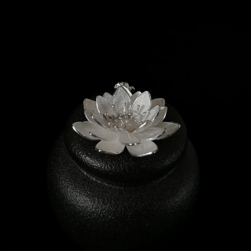 Ожерелье с подвеской в виде цветка лотоса из стерлингового серебра 999 пробы