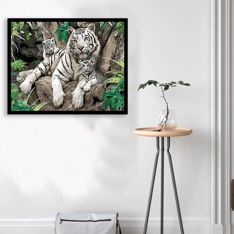 Картина маслом белый тигр мать и ребенок современный Сделай Сам цифровая