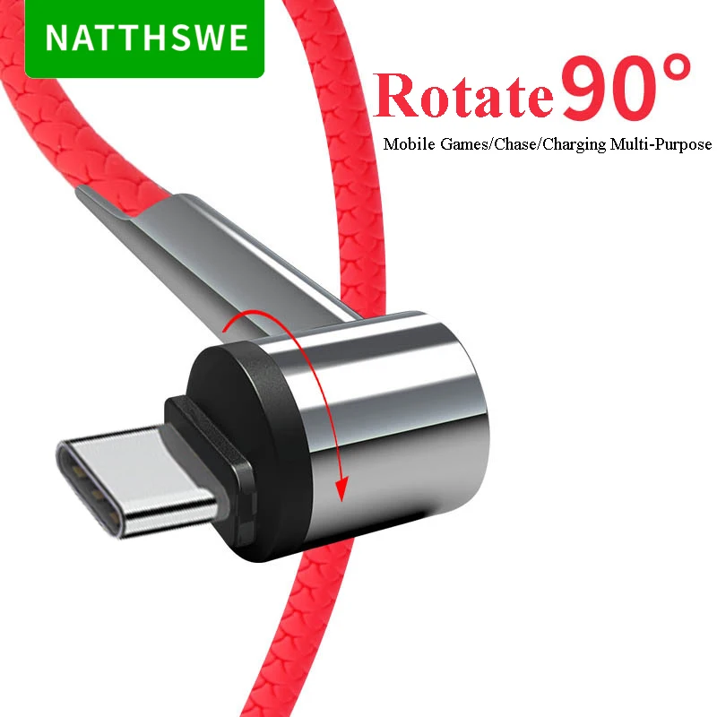 NATTHSWE 3.1A Utral-high Current Round Elbow Type-C USB Data Cable 2M Extended zinc Alloy Fast Charging Line for Huawei Xiaomi | Мобильные