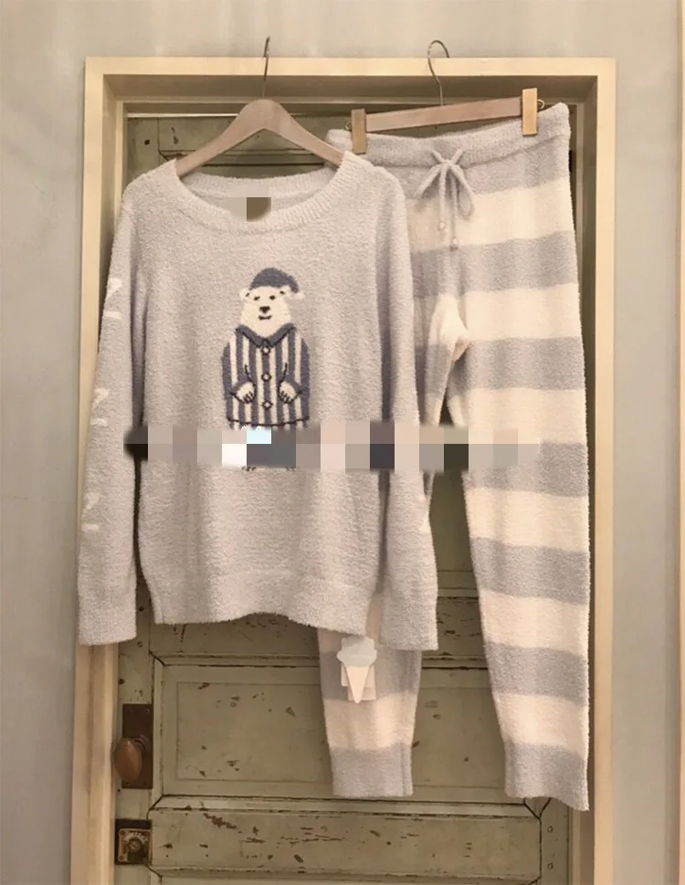 

Japanese pique autumn winter Soft ice cream polar bear room wears long style pajamas suit warm home wear pillow night sleepwear