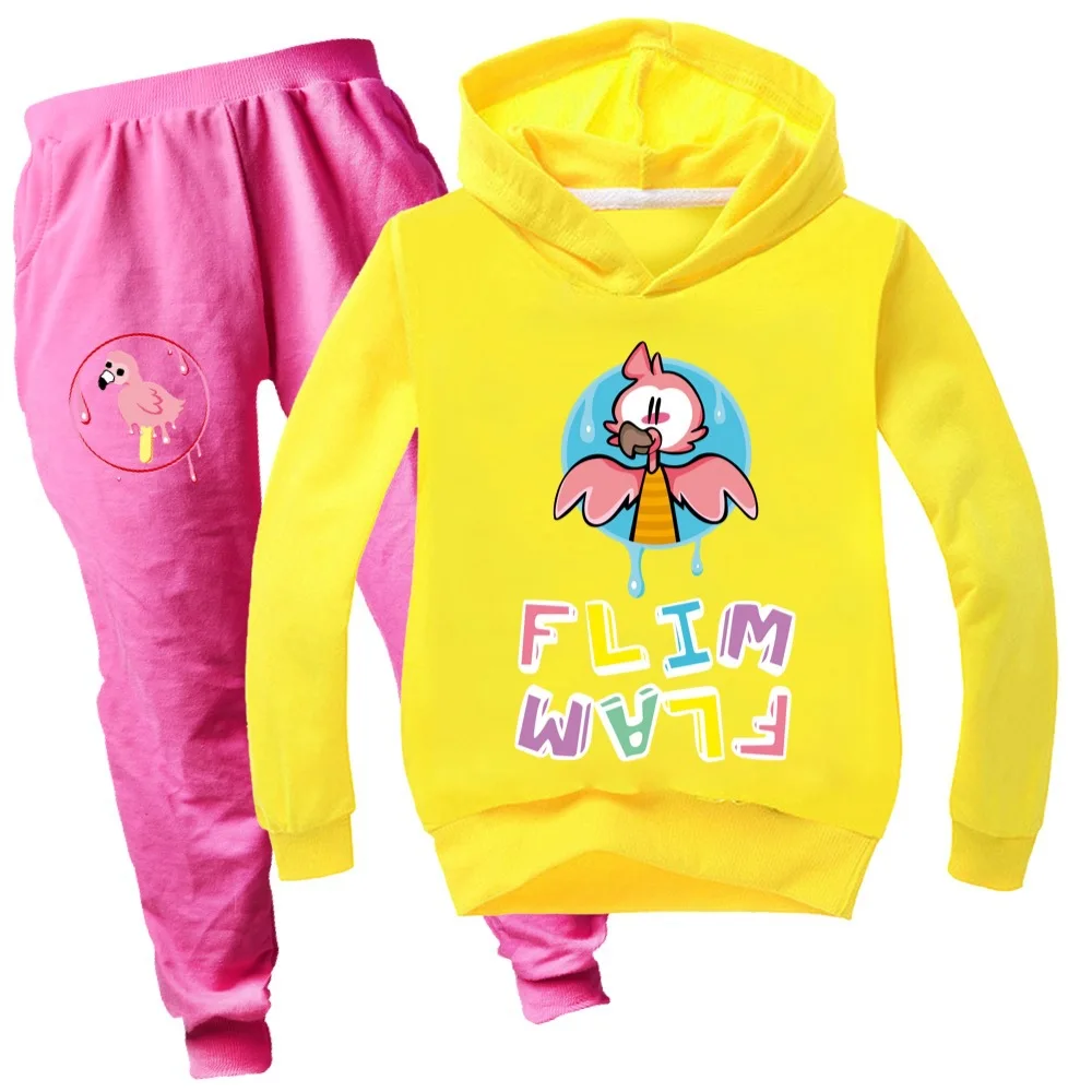 

Комплект одежды для мальчиков и девочек, осенняя хлопковая одежда с фламинго, флимом, осенняя одежда для маленьких девочек, топы с капюшоном...