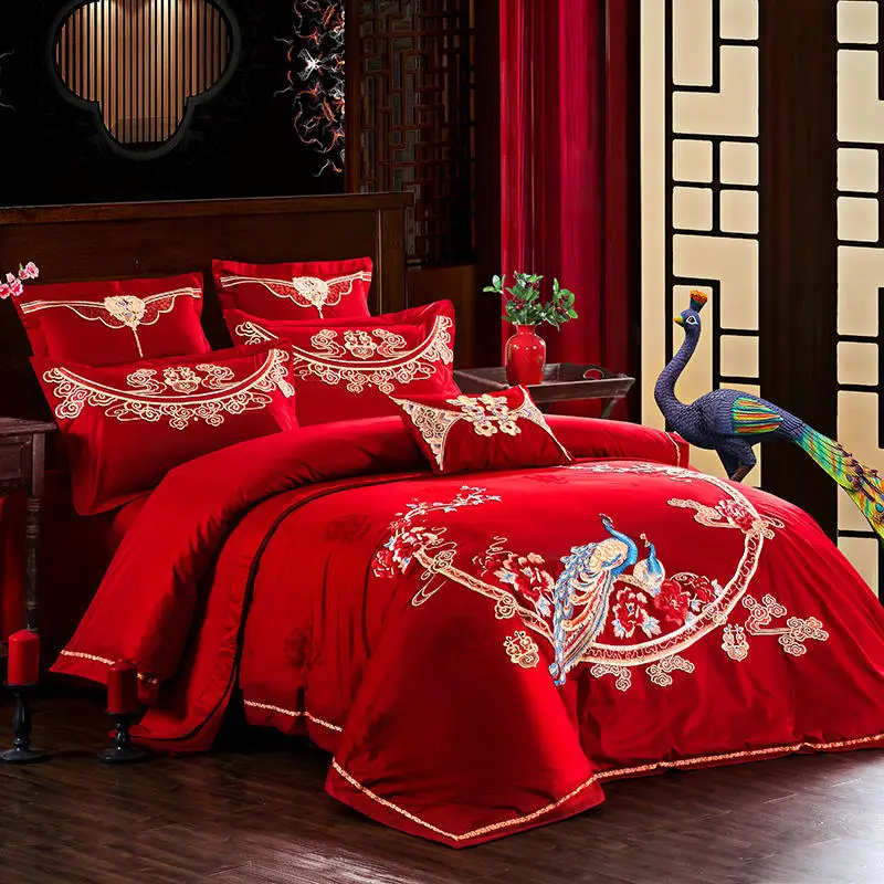 Красный свадебный комплект постельного белья Высококачественный жаккардовый