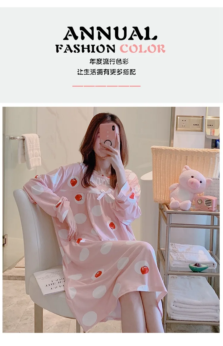 Spring Autumn Casual Plaid Cotton Nightgowns for Women Long Sleeve Loose Night Dress Home Dress Sleepwear Nightdress Nighty