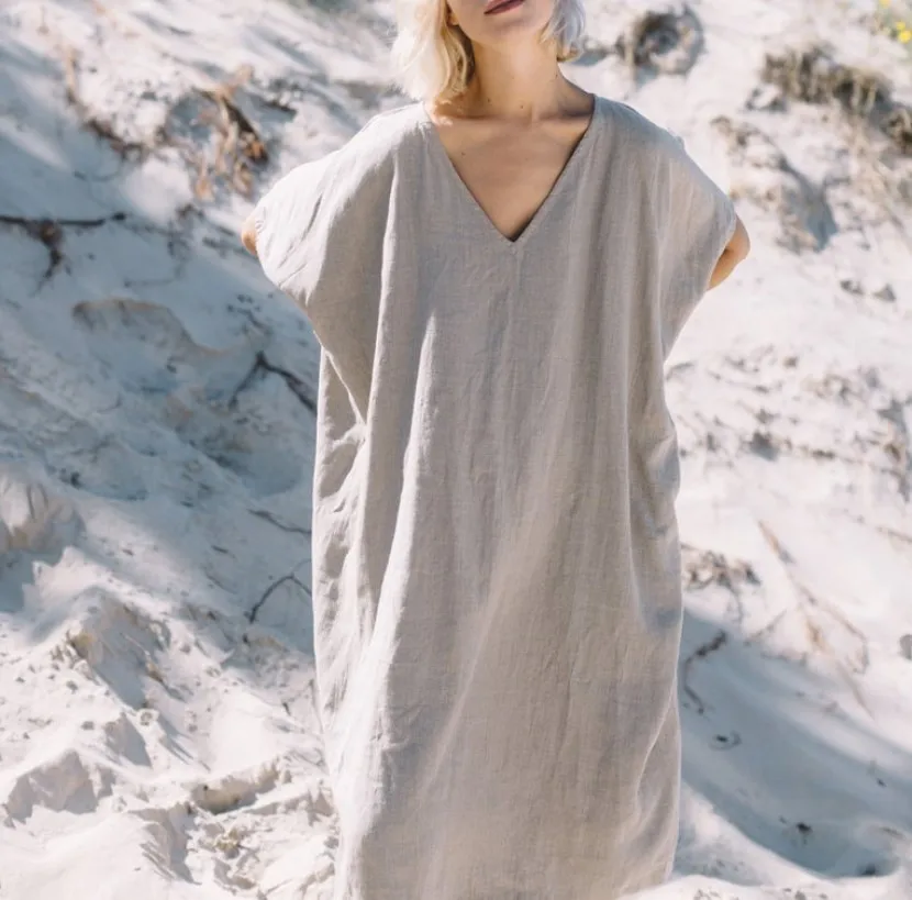 Женское Хлопковое платье-макси с V-образным вырезом и коротким рукавом | Женская