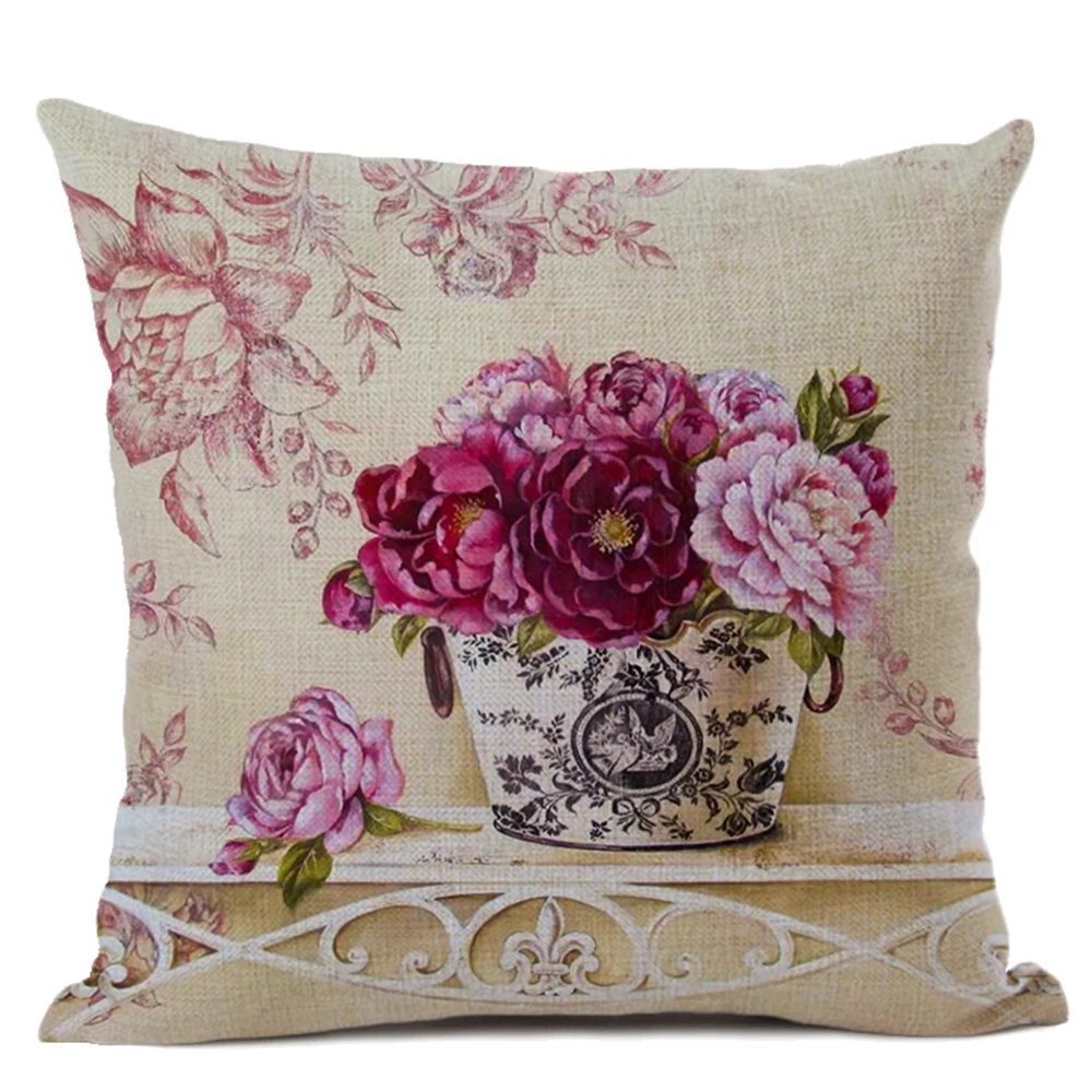 Декоративные подушки в стиле ретро с рисунком цветов и травы Обложка для