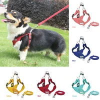 pet dog soft adjustable harness step in reflective pet walking chest vest with leash puppy rope walk harness vest chest stra