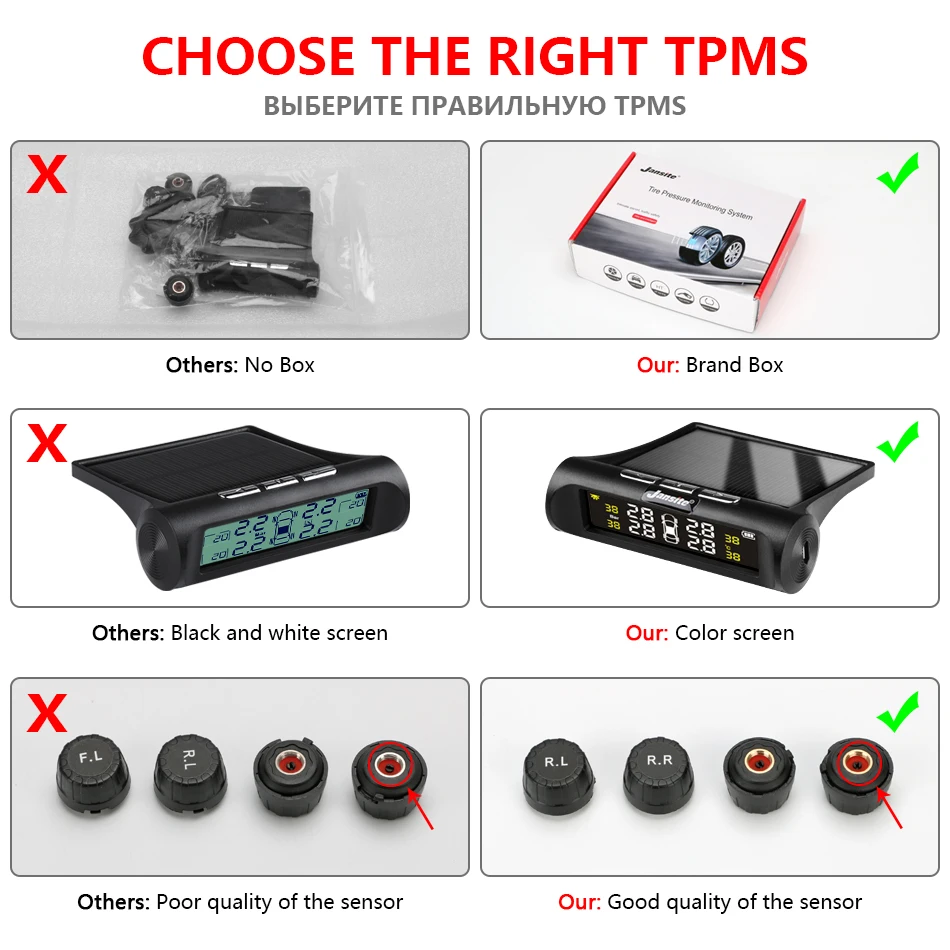 Jansite беспроводной HD Солнечный TPMS Автомобильная сигнализация давления в шинах монитор система дисплей включение с вибрацией с 4 датчиками
