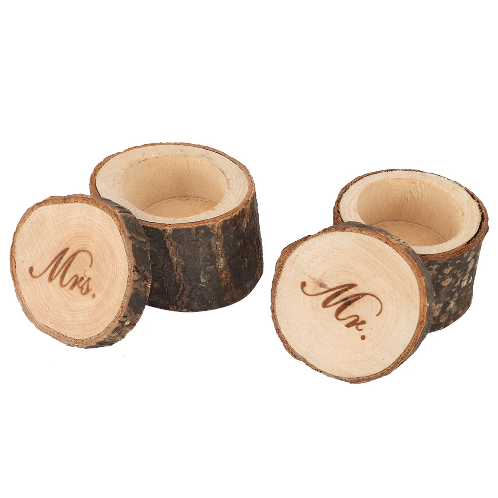 Cosmetic Organizer 2Pcs Retro Wedding Ring Box Container Unique Jewelry Storage Case Wood For Engagement Party | Дом и сад