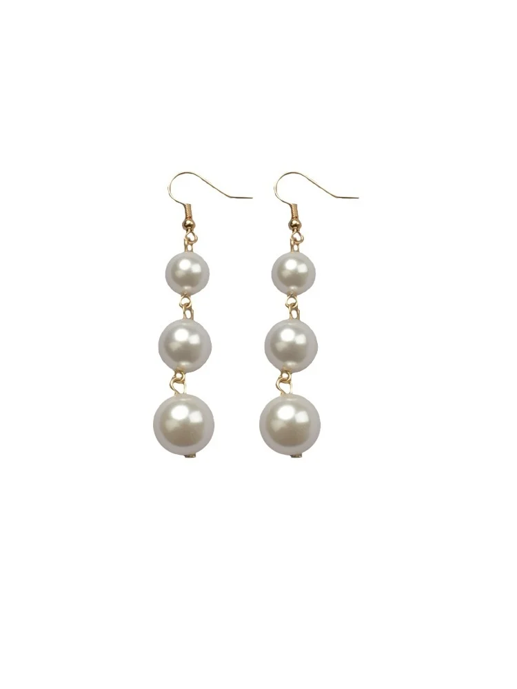 

Fashion Earrings 2021 new fashion Korean temperament net red 3 Pearl Earrings bridal long earrings