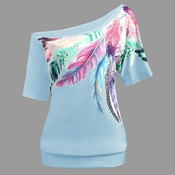 ZOGAA сексуальные летние топы на одно плечо с принтом перьев Женская Повседневная