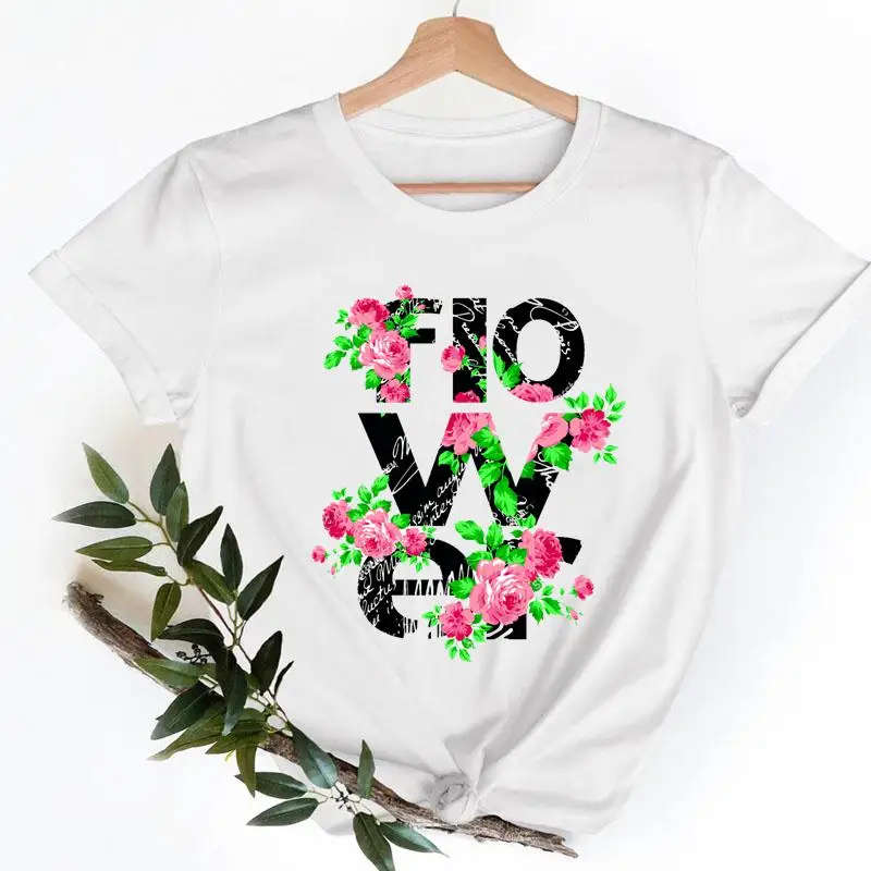 

Футболка женская с коротким рукавом, модная повседневная Милая мультяшная одежда с цветочным принтом, в стиле 90-х, с графическим принтом
