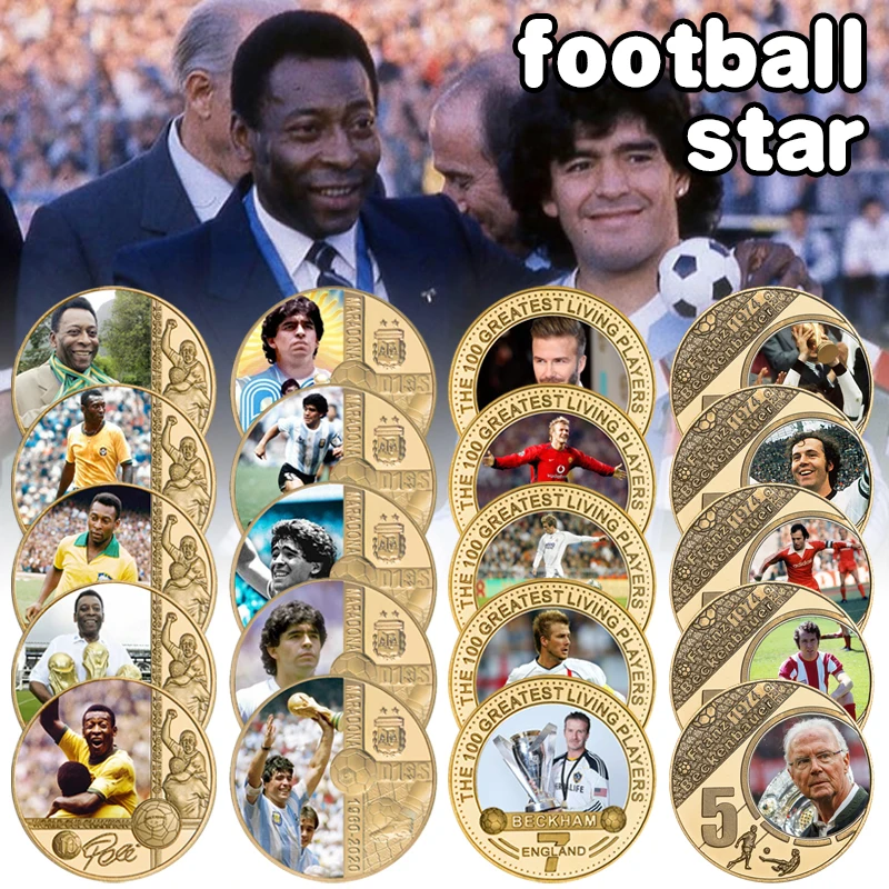 Футболист Марадона/Pele Позолоченные памятная монета набор с монетница Футбол
