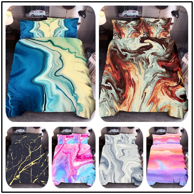 

New 3D Colored marble Printed Duvet Cover Set 2/3pcs Single Queen King Bedclothes Bed Linen Bedding Sets No sheet SJ309