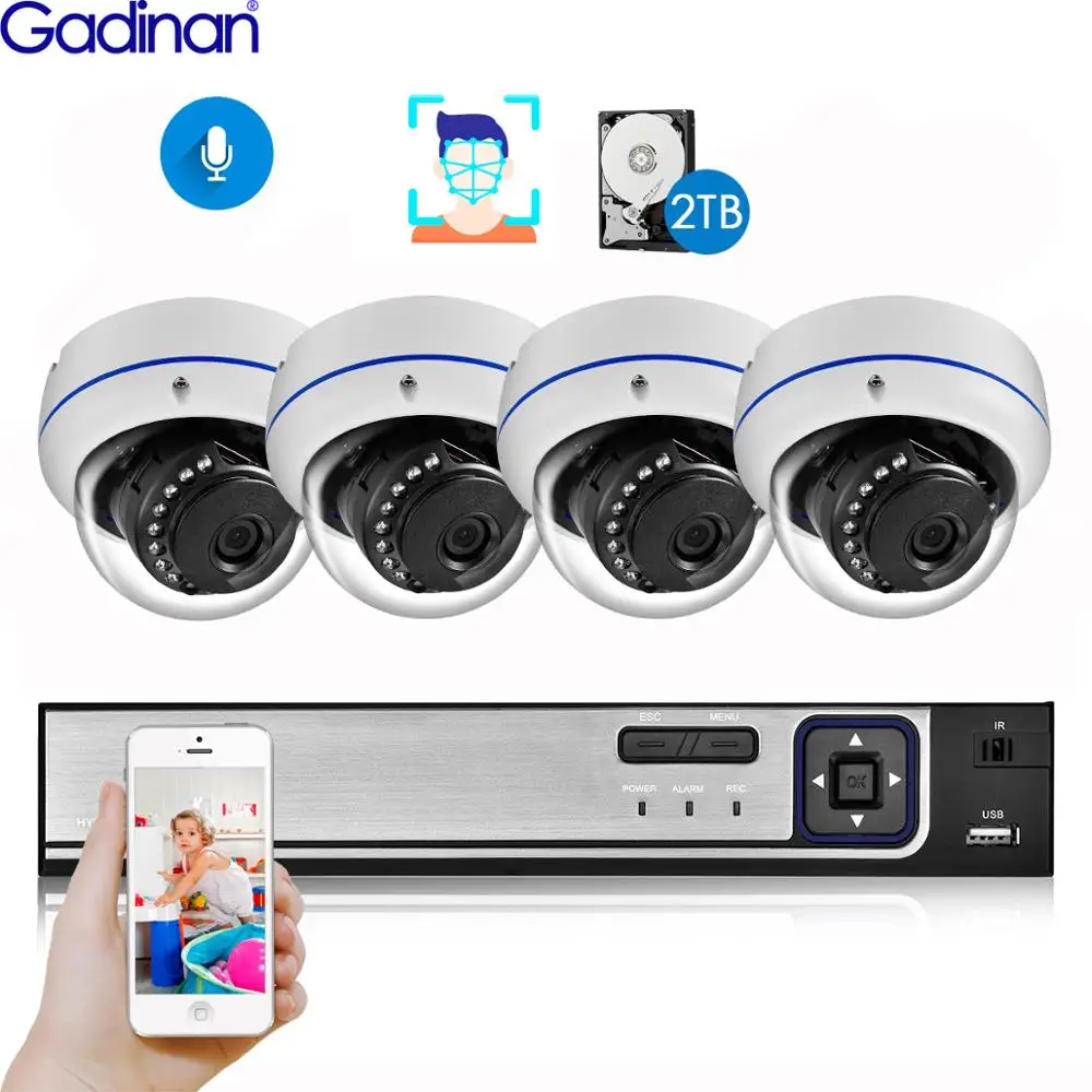Gadinan 4 Channel POE NVR kit 5MP Audio PoE IP Camera CCTV System Outdoor Dome Waterproof Email Alert Video Surveillance Kit |
