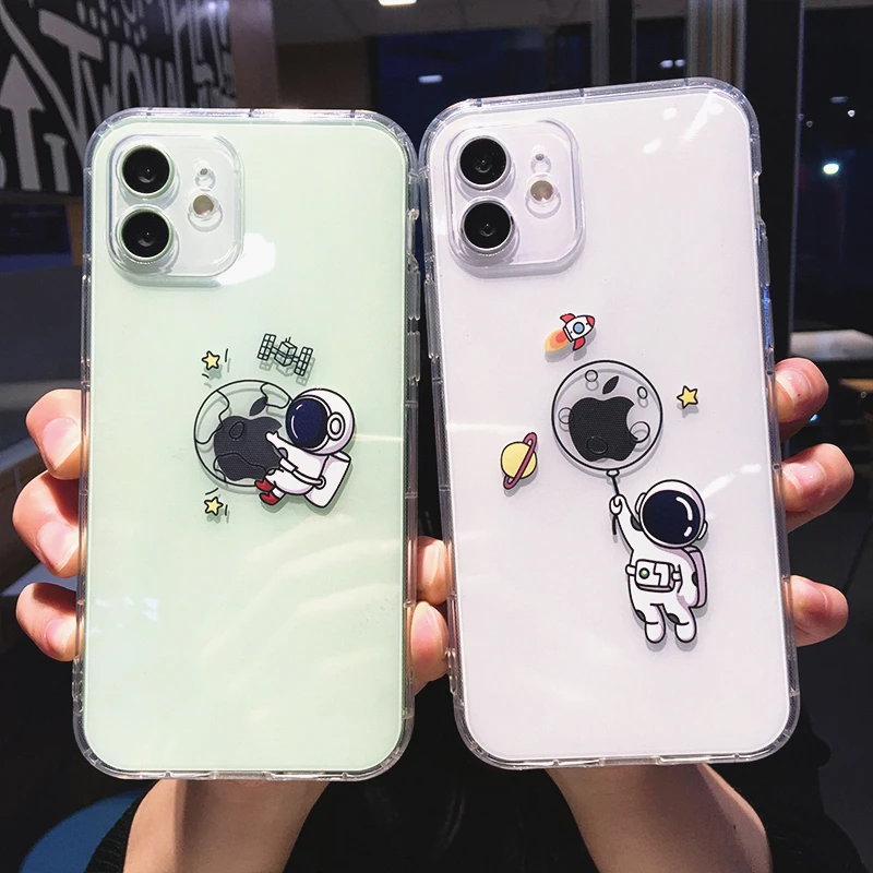 

Creative Astronaut Transparent Phone Case For iPhone 13 Pro Max 12 Mini 11 X XR XS 7 8 Plus Cute Cartoon Funny Soft Back Cover