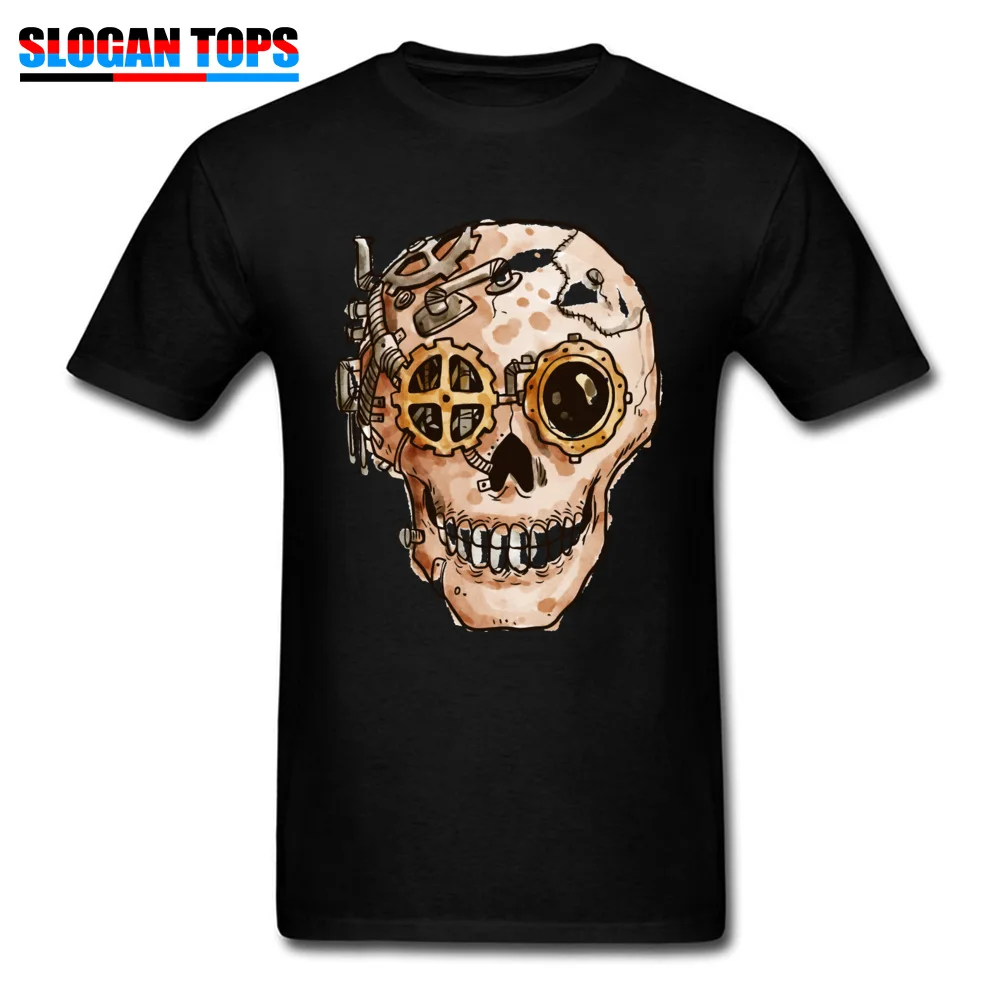 

Steampunk T-shirt Men Print Tshirt Skull Gear T Shirts Halloween Punk Style Clothing Cosplay Black Tops Cotton Tees Short Sleeve